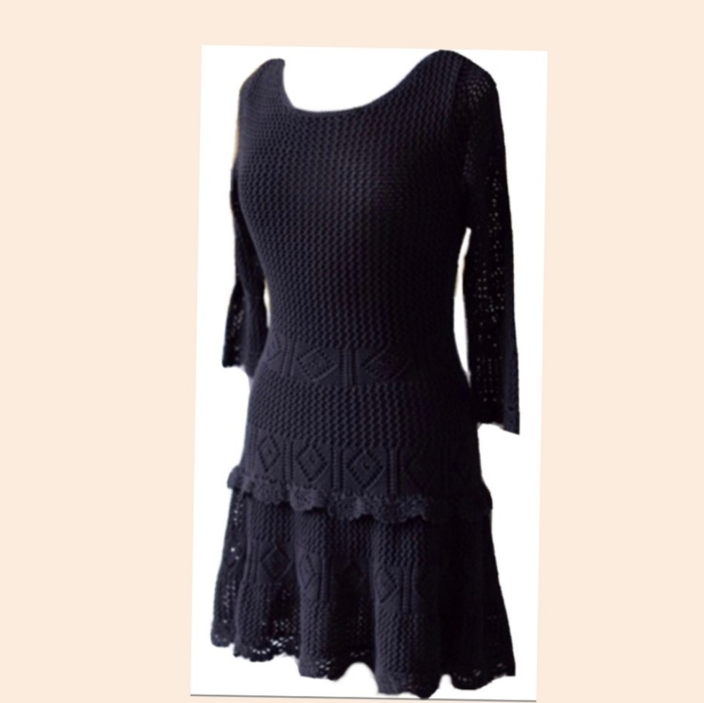 Crochet lace sheath black dress